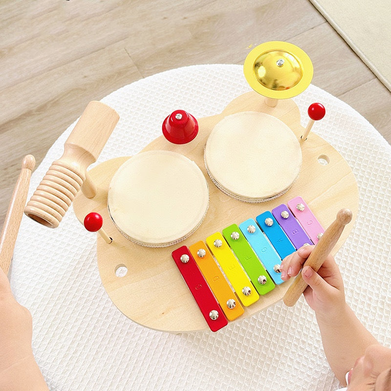 Wooden Xylophone Drum Set For Toddlers,Montessori Baby Musical Instruments Toys, Drum Set Percussion Instruments Musical Toys