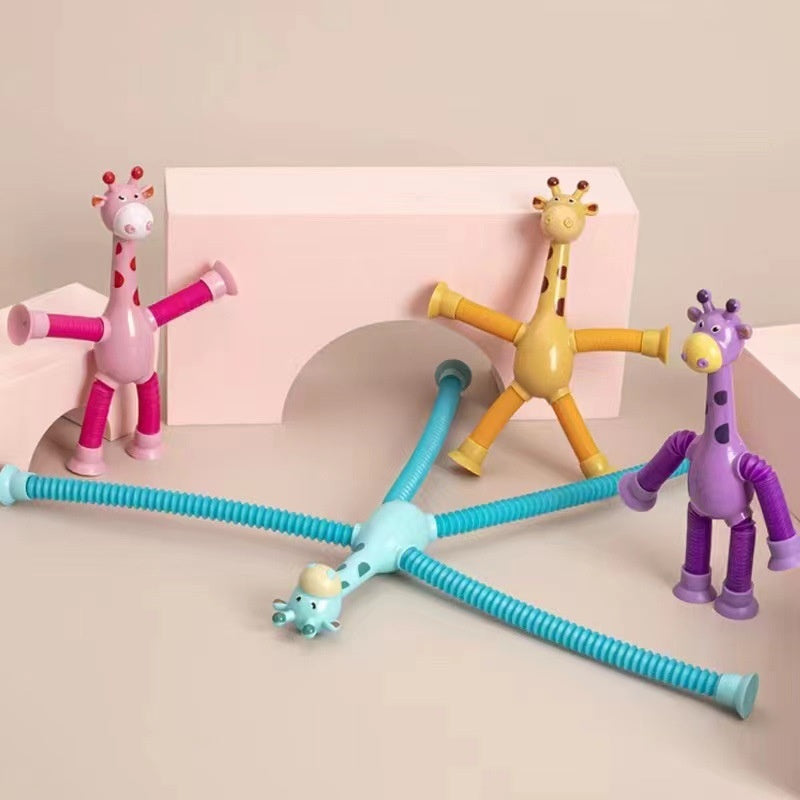 Kids Suction Cup Toys Variety Shape Stretch Tube Stress Relief Telescopic Giraffe Fidget Sensory Bellows Anti-stress Squeeze Toy