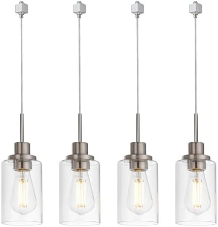 Melucee 4 Packs H Track Pendant Lights Brushed Nickel Ceiling Hanging Lamp