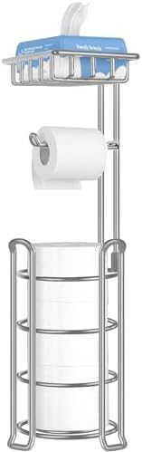 TomCare Free Standing Toilet Paper Holder with Storage Shelf