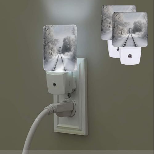 Plug-in LED Night Light Lamp 2 Pack Snowy Train Tracks Design