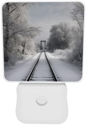 Plug-in LED Night Light Lamp 2 Pack Snowy Train Tracks Design