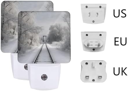 Plug-in LED Night Light Lamp 2 Pack Snowy Train Tracks Design