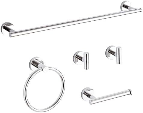 Chrome Bathroom Hardware Set 5 Piece w Towel Racks
