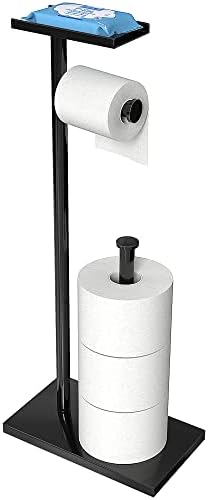 Sturdy Black Toilet Paper Holder with Phone Shelf Rust-Resistant Durable