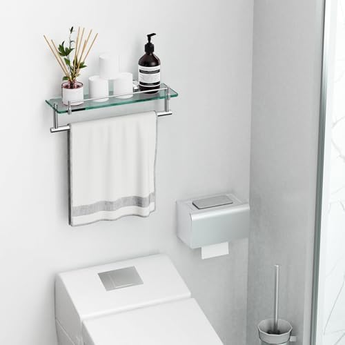 KOCOK 16-Inch Chrome-Polished Glass Shelf with Towel Bar