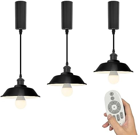 Adjustable 3-Light Pendant with Remote Control Black