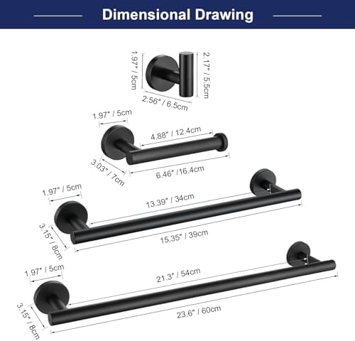 5 Pieces Matte Black Bathroom Hardware Set