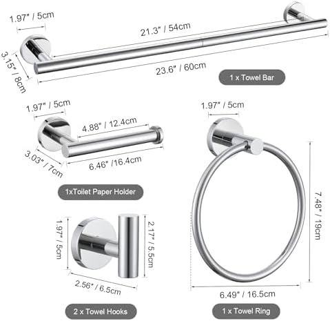 TURS Chrome Round 24 Towel Bar Set