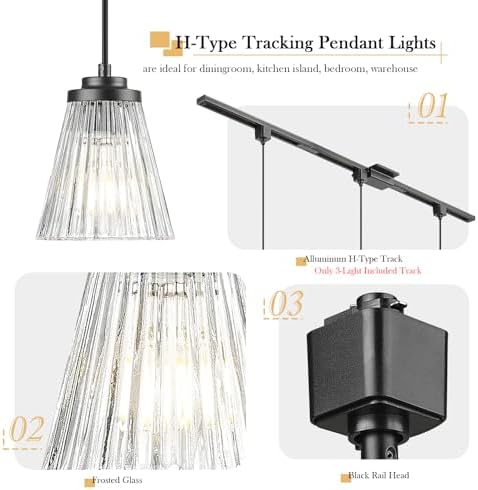 3-Light H-Track Pendant Ceiling Light with Black Finish