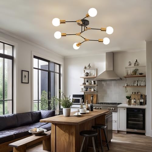 Modern Gold and Black Sputnik Ceiling Light