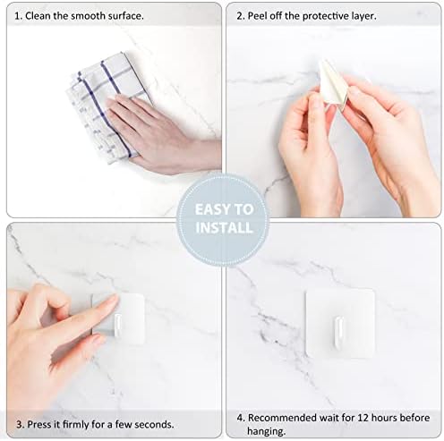 VISV Adhesive Hooks 4 Pcs Waterproof White 2 Strips Included
