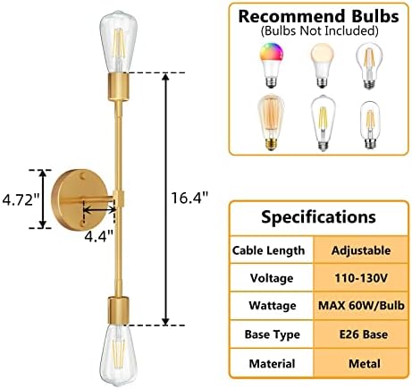 FadimiKoo 2-Light Brushed Brass Wall Sconces for Bathroom