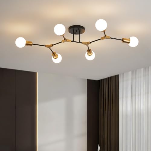 Modern Gold and Black Sputnik Ceiling Light