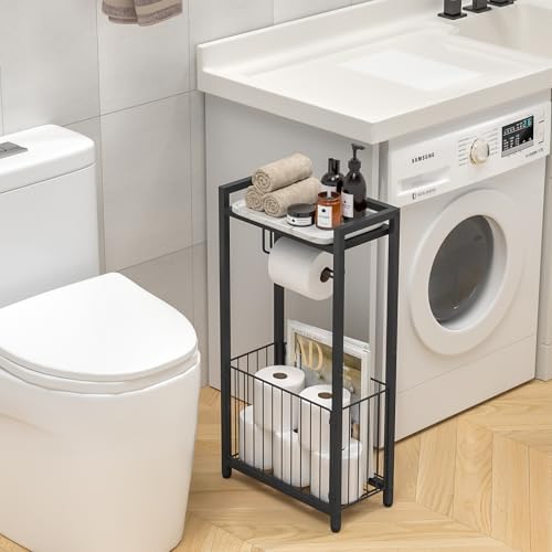 Freestanding Toilet Paper Holder w Storage Shelf