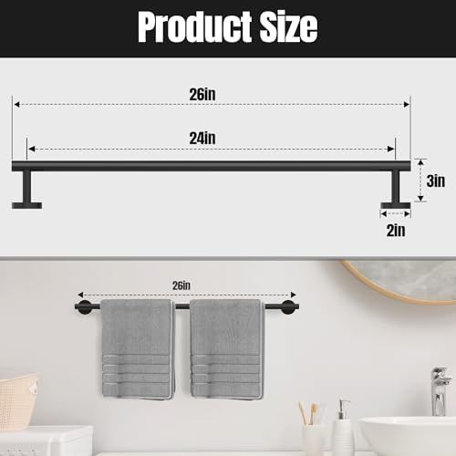Matte Black Towel Bar Wall-Mounted 24 Inch 304 Stainless Steel