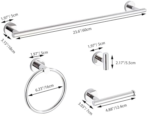 Chrome Bathroom Hardware Set 5 Piece w Towel Racks