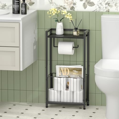 Freestanding Toilet Paper Holder w Storage Shelf