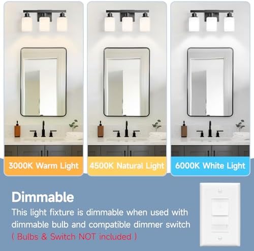 3-Light Bathroom Vanity Light Matte Black