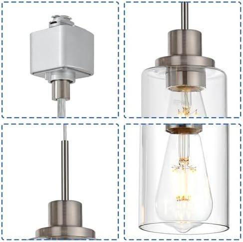 Melucee 4 Packs H Track Pendant Lights Brushed Nickel Ceiling Hanging Lamp