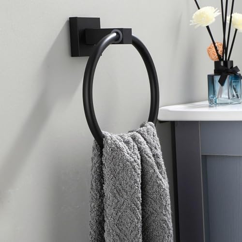 Matte Black Stainless Steel Towel Ring Wall Mount Heavy Duty