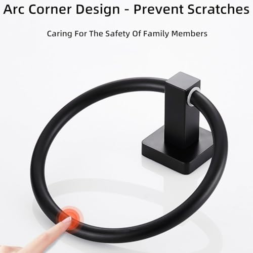 Matte Black Stainless Steel Towel Ring Wall Mount Heavy Duty
