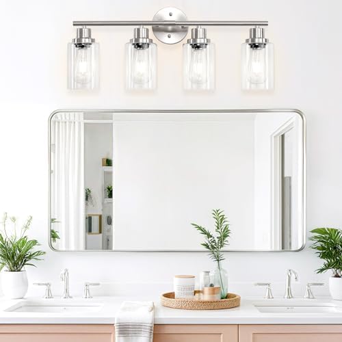 4-Light Brushed Nickel Vanity Light with Clear Glass Shade