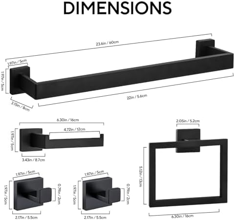 15-Piece 236-Inch Bathroom Hardware Set Black stainless steel towel bar essentials