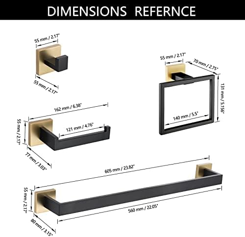 Professional Bathroom Hardware Set Black and Gold