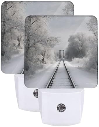 Plug-in LED Night Light Lamp 2 Pack Snowy Train Tracks Design