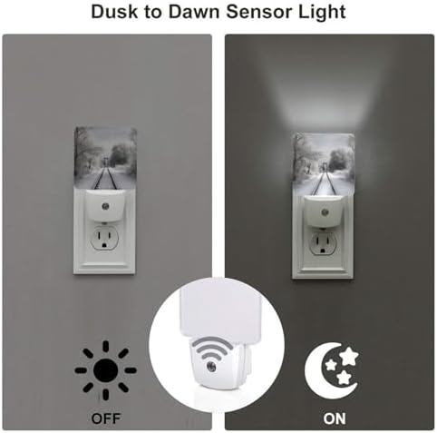 Plug-in LED Night Light Lamp 2 Pack Snowy Train Tracks Design