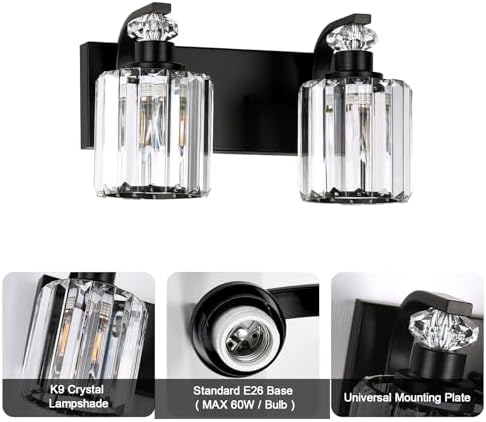 Crystal Vanity Lights with K9 Crystal Shade for Bathroom