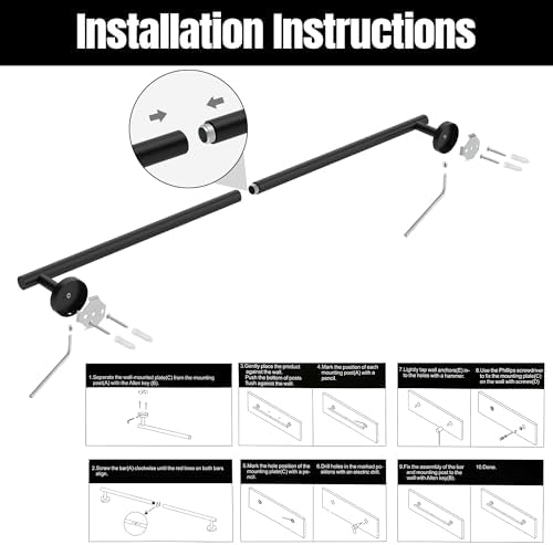 Matte Black Towel Bar Wall-Mounted 24 Inch 304 Stainless Steel