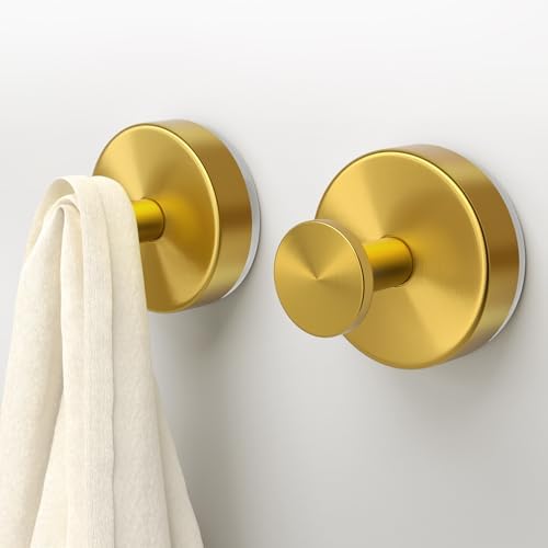 No Drill Suction Cup Hooks for Bathroom Towels 15 lbs Capacity Gold