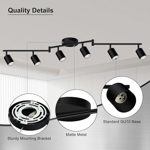 6 LED Track Lights Matte Black Rotatable Kitchen Use