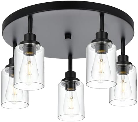 Industrial Style 5-Light Semi Flush CeilingFixture Black_finish MultiAngle Lighting