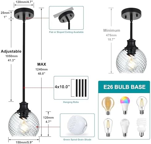 Banato 1-Pack Black Pendant Light with Clear Globe