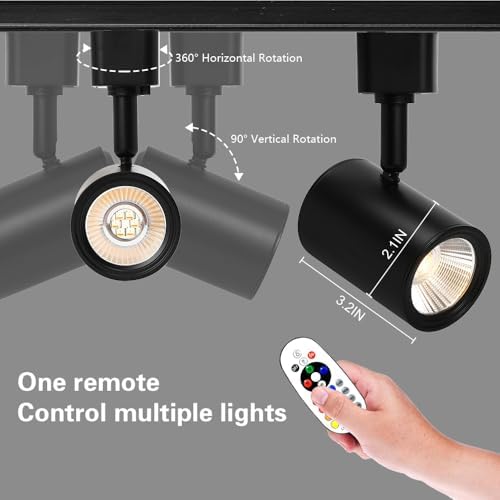 RGB Track Lights with Halo Effect Remote Control Black Track Light Heads 4Pack