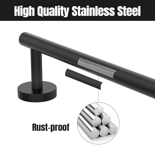 Matte Black Towel Bar Wall-Mounted 24 Inch 304 Stainless Steel