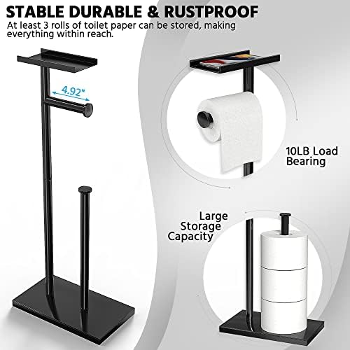 Sturdy Black Toilet Paper Holder with Phone Shelf Rust-Resistant Durable