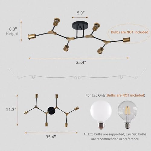 Modern Gold and Black Sputnik Ceiling Light