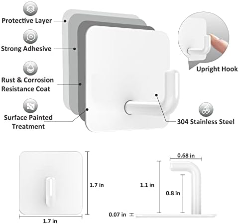 VISV Adhesive Hooks 4 Pcs Waterproof White 2 Strips Included