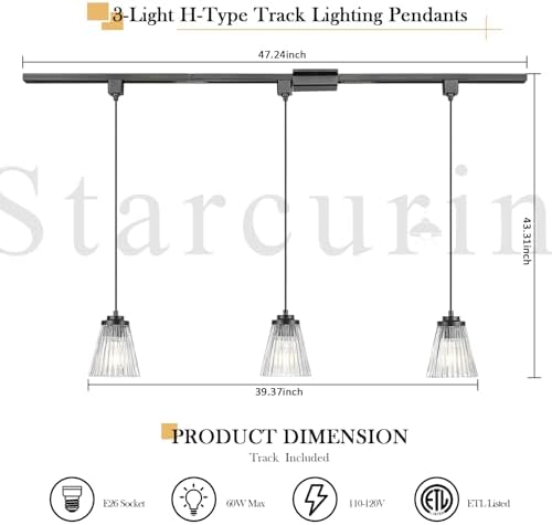3-Light H-Track Pendant Ceiling Light with Black Finish