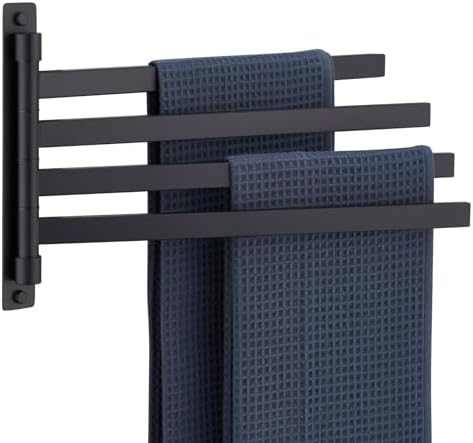 Kokosiri 4-Arm Swivel Towel Bar Matte Black Stainless Steel