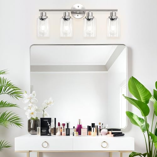 4-Light Brushed Nickel Vanity Light with Clear Glass Shade