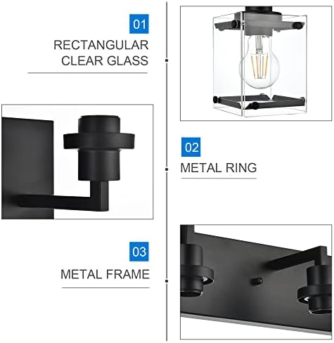 MACELCE 3-Light Bathroom Vanity Light Fixtures with Black Finish