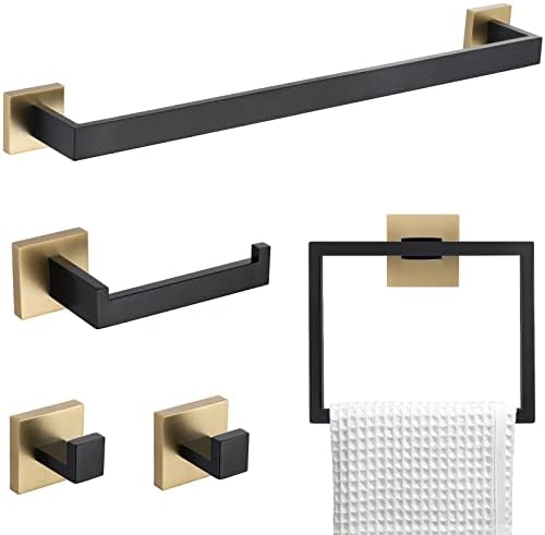Professional Bathroom Hardware Set Black and Gold