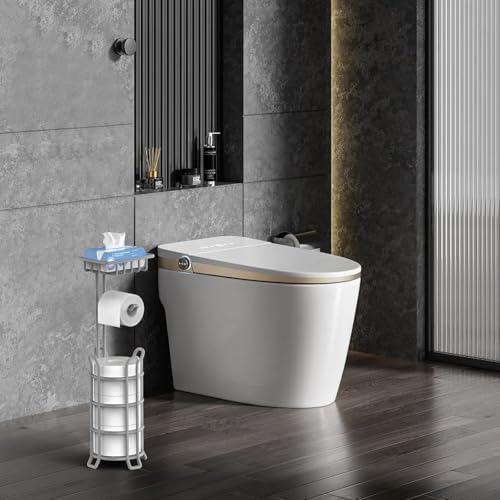 TomCare Free Standing Toilet Paper Holder with Storage Shelf