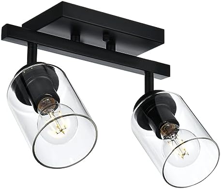 2-Light Black Bathroom Wall Light with Clear Glass Shade