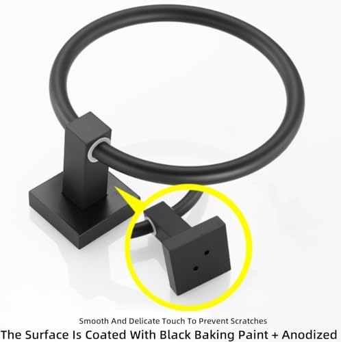 Matte Black Stainless Steel Towel Ring Wall Mount Heavy Duty